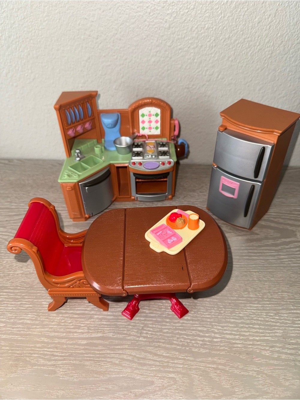 Fisher Price vintage Loving Family Toy Kitchen Playset, refrigerator, table